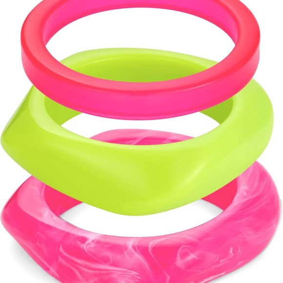 Jewelry - 3PCS Colorful Acrylic Resin Bangle Bracelet for Women Boho Geometric Acetate Pla